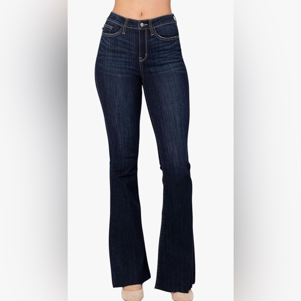 Judy Blue High-Rise Raw Hem Tall Flare Jeans (82343) Dark Blue Women's Size 9/29